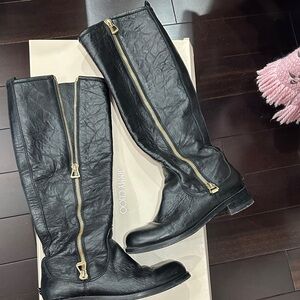 Jimmy Choo Black Leather Boots with Gold Zippers